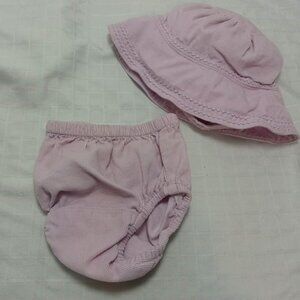 Pretty hat and diaper cover in lilac corduroy, 2005
